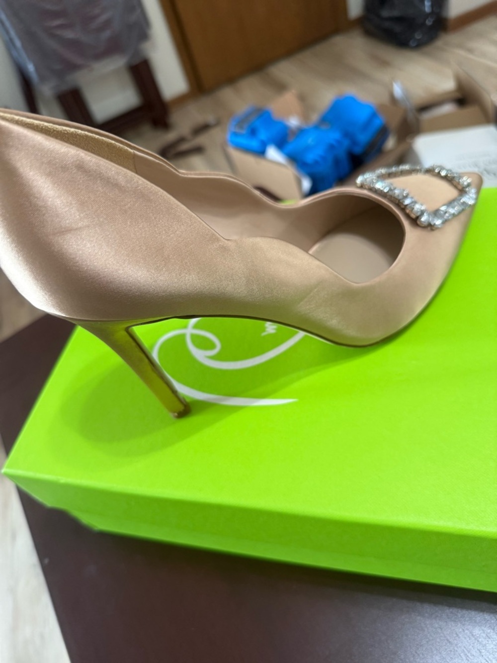 Sam Edelman Blush Satin Pointed-Toe Pump with Crystal Buckle - Picture 5 of 11